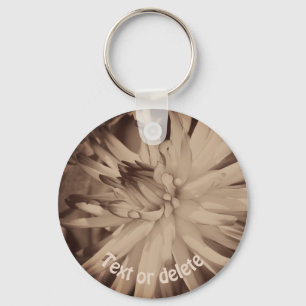 Vintage Sepia Dahlia Flower Personalized Key Ring