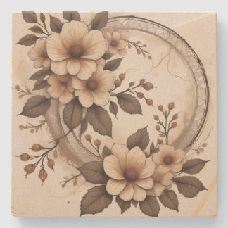 Vintage Sepia Floral Elegant Rustic Lace Wedding Stone Coaster