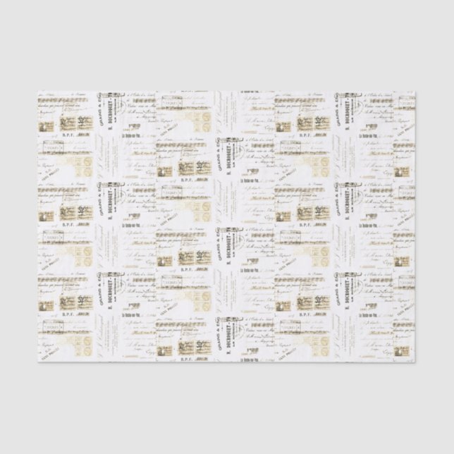 Vintage Sepia French Receipt Tissue Paper (Front)