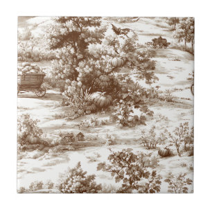 Vintage Sepia Harvest Countryside Toile Pattern Tile