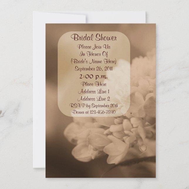 Vintage Sepia Hydrangea Flower Bridal Shower  Invitation (Front)