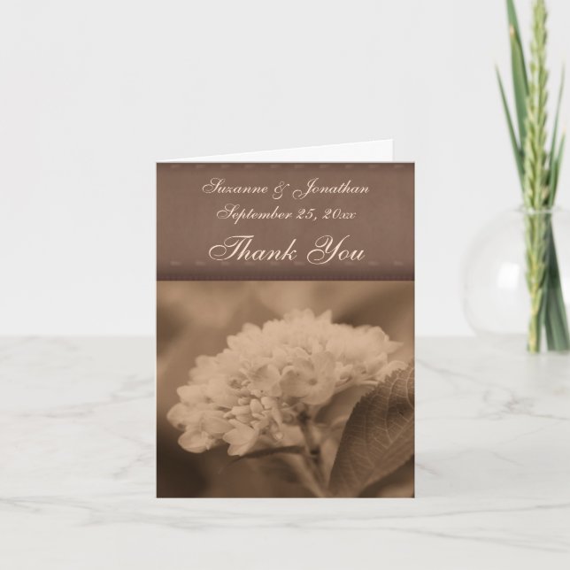 Vintage Sepia Hydrangea Personalised Wedding  Thank You Card (Front)