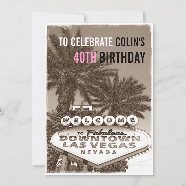 Vintage Sepia Las Vegas Birthday Party Invitation (Front)