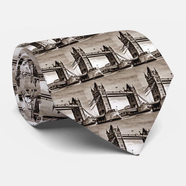 Vintage Sepia London Tower Bridge Tie (Rolled)