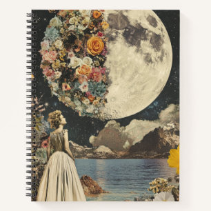 Vintage Sepia Moon Floral Garden Surrealism Notebook