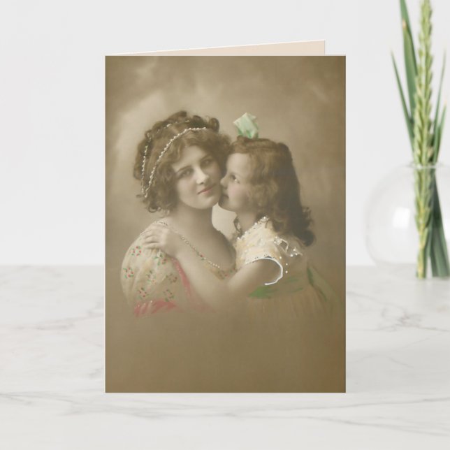 Vintage Sepia Mother and Daughter Photo  Card (Front)