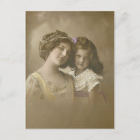 Vintage Sepia Mother and Daughter Portrait