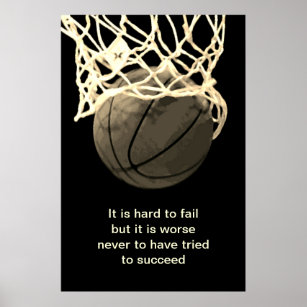 Vintage Sepia Motivational Quote Basketball  Poster