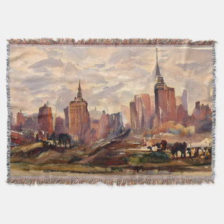 Vintage Sepia NYC Skyline Art Throw Blanket