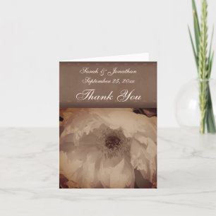 Vintage Sepia Peony Personalised Floral Wedding  Thank You Card