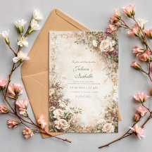 Vintage Sepia Rose Floral Dusty Mauve Wedding