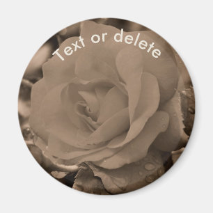 Vintage Sepia Rose Flower Personalised Magnet