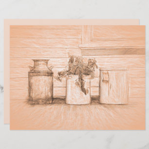 Vintage Sepia Rustic Sketch Art Country Jugs