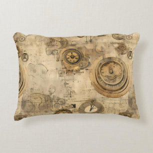 Vintage Sepia Steampunk Clocks and Mechanical Gear Decorative Cushion