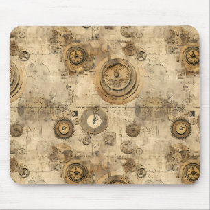 Vintage Sepia Steampunk Clocks and Mechanical Gear Mouse Pad