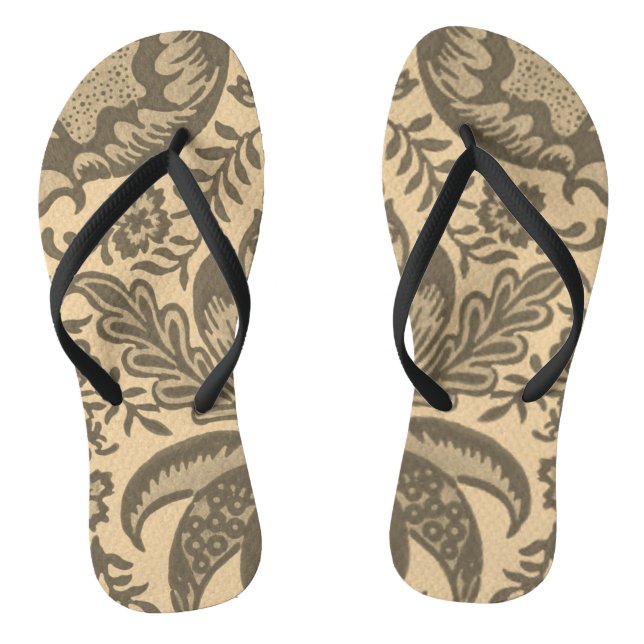 Vintage Sepia Tan Floral Botanical Pattern Jandals (Footbed)