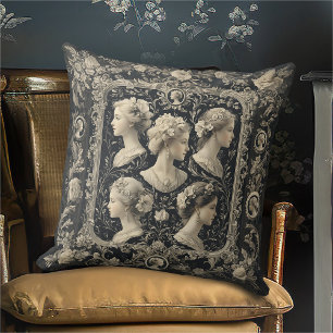 Vintage Sepia Victorian Cameos Dark Grey Cushion