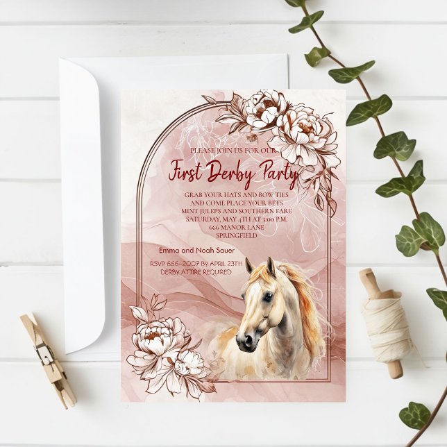 Vintage Sepia Watercolor Horse First Kentucky Derb Invitation (Creator Uploaded)