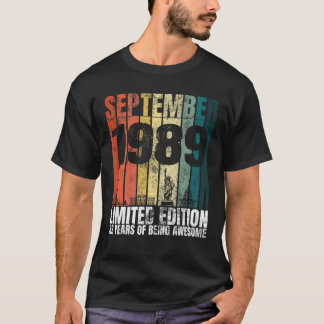 Vintage September 1989 Bday Graphic 32 Years 32 Bi T-Shirt