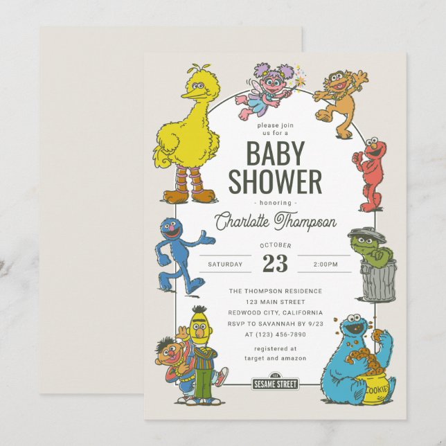 Vintage Sesame Street Baby Shower Invitation (Front/Back)
