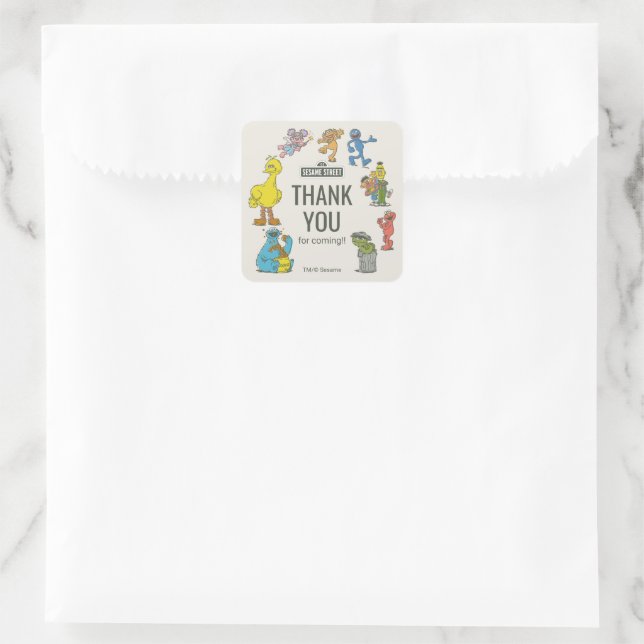 Vintage Sesame Street Characters Birthday Square Sticker (Bag)