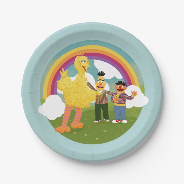 Vintage Sesame Street Friends Rainbow Paper Plate (Front)