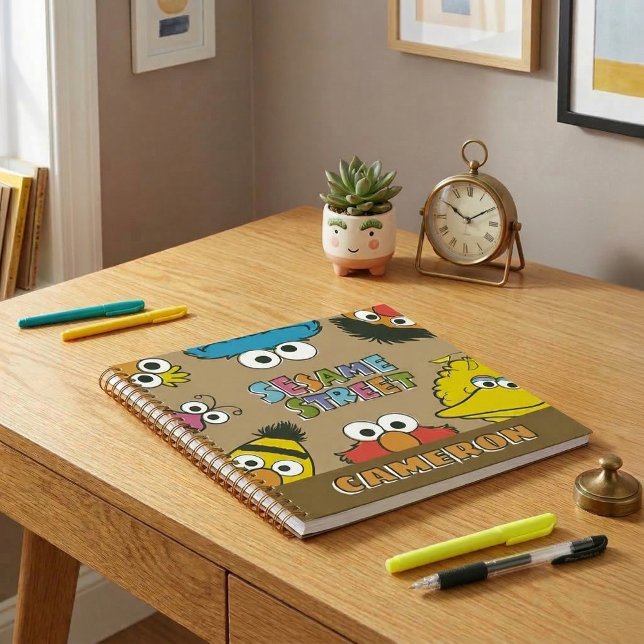 Vintage Sesame Street Pals Notebook (Generated image of notebook on a child's desk)
