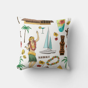  Vintage set pattern of Hawaiian icons and symbols Cushion