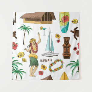  Vintage set pattern of Hawaiian icons and symbols Tapestry