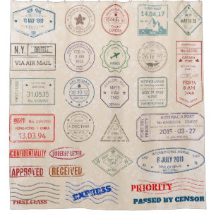Vintage set vintage postage stamps from countries  shower curtain