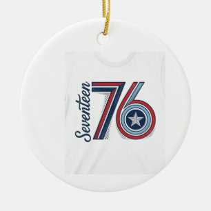 Vintage Seventeen 76 Patriotic Vector Shirt Design Ceramic Tree Decoration