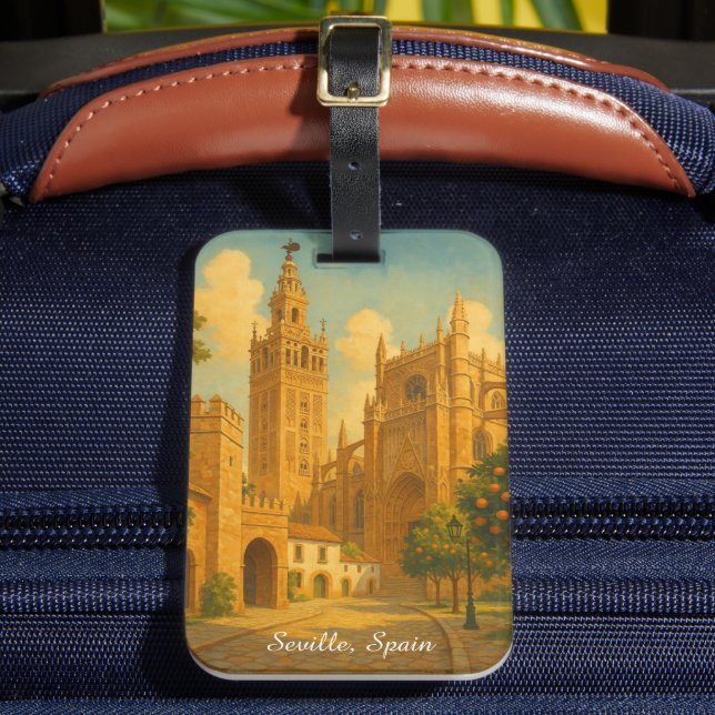 Vintage Seville Spain Andalusia Travel Luggage Tag (Front Insitu 2)