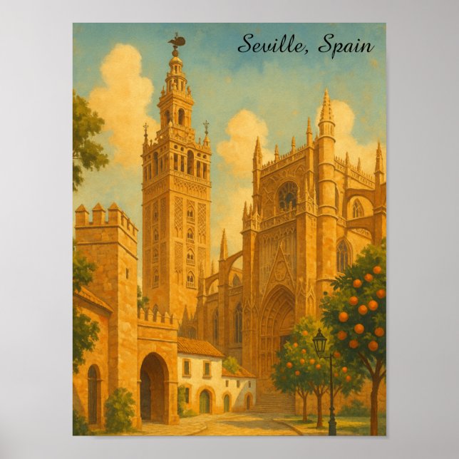 Vintage Seville Spain Andalusia Travel Poster (Front)