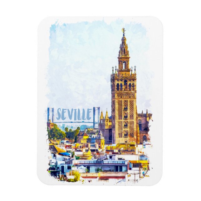 Vintage Seville Spain Cathedral City View Magnet (Vertical)