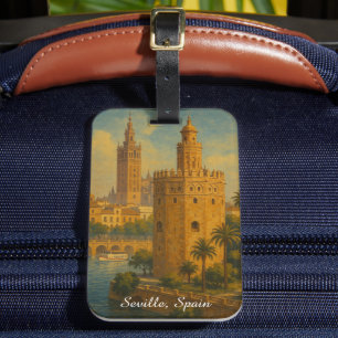 Vintage Seville Spain Travel Giralda & Torre Oro Luggage Tag
