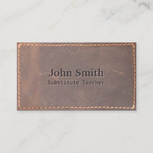 Vintage Sewed Leather Substitute Teacher Business Card