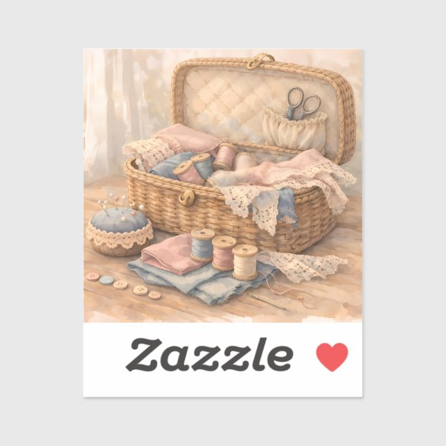 Vintage Sewing Basket Cottagecore Pastel (Sheet)