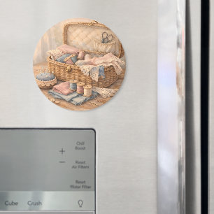 Vintage Sewing Basket Cottagecore Pastel Magnet