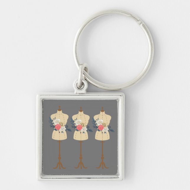 Vintage sewing cute dress form key ring (Front)