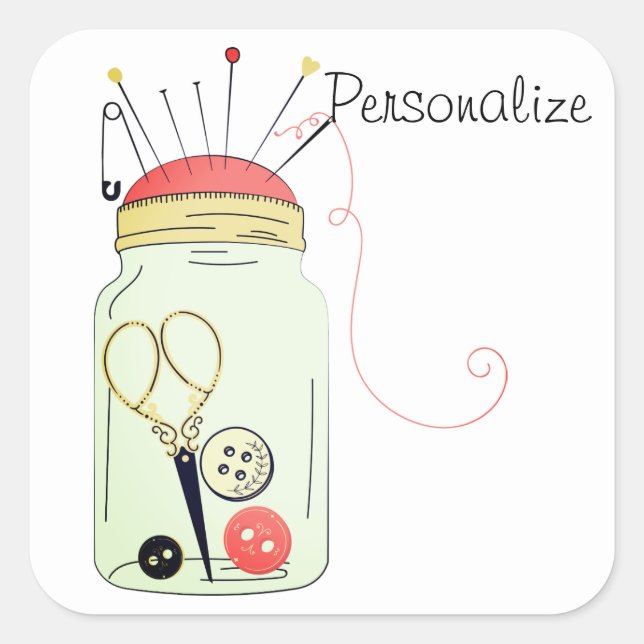 Vintage sewing kit square sticker (Front)