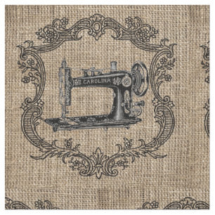 Vintage Sewing Machine Burlap Fabric