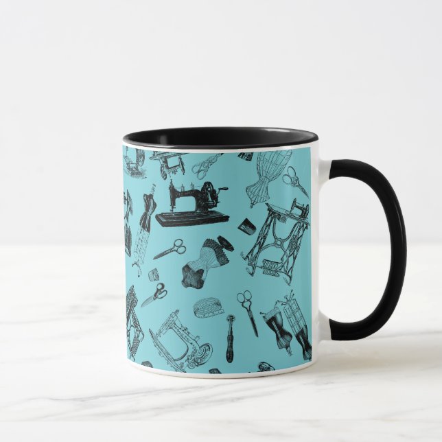 Vintage Sewing Machine Hand Crank Treadle Notions Mug (Right)