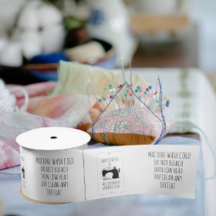 Vintage Sewing Machine Handcraft Product Label Satin Ribbon