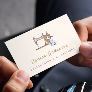 Vintage Sewing Machine Lilac Rose Modern Tailor Business Card