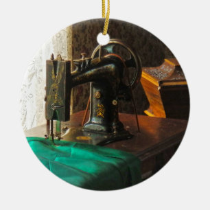 Vintage Sewing Machine Near Window Ceramic Tree Decoration
