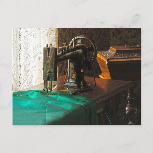 Vintage Sewing Machine Near Window Postcard (Front)