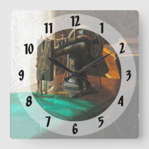 Vintage Sewing Machine Near Window Square Wall Clock