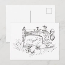 Vintage sewing machine postcard