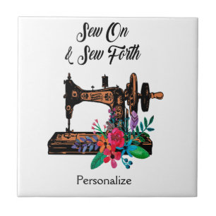 Vintage Sewing Machine with Cute Quote Personalise Tile