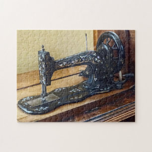 Vintage Sewing Machine With Floral Motif Jigsaw Puzzle
